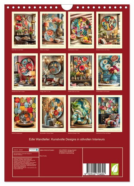 Produktbild: Edle Wandteller. Kunstvolle Designs in stilvollen Interieurs (Wandkalender 2026 DIN A4 hoch), CALVENDO Monatskalender