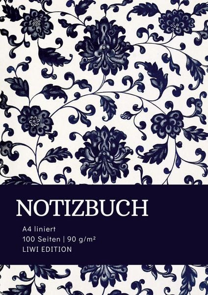 Produktbild: Notizbuch A4 liniert - 100 Seiten Soft Cover - floral blau