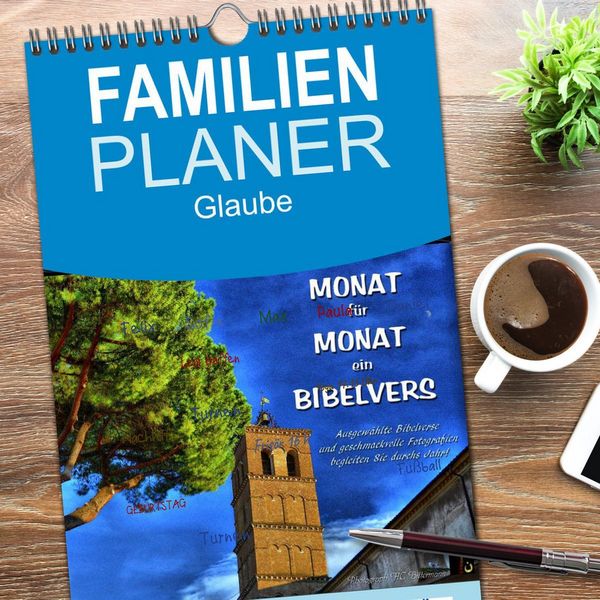Produktbild: Familienplaner 2026 - Monat f&uuml;r Monat ein Bibelvers mit 5 Spalten (Wandkalender, 21 x 45 cm) CALVENDO
