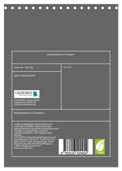 Produktbild: Kirchent&uuml;rme in Franken (Tischkalender 2026 DIN A5 hoch), CALVENDO Monatskalender