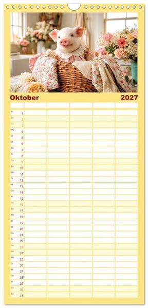 Produktbild: Familienplaner 2027 - Vom Gl&uuml;ck, ein Schweinchen zu sein mit 5 Spalten (Wandkalender, 21 x 45 cm) CALVENDO