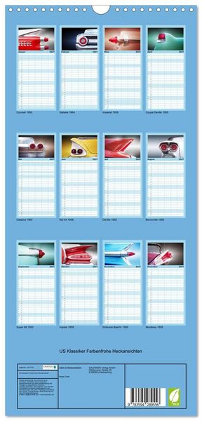 Produktbild: Familienplaner 2027 - US Klassiker Farbenfrohe Heckansichten mit 5 Spalten (Wandkalender, 21 x 45 cm) CALVENDO