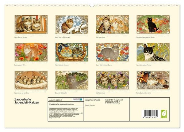 Produktbild: Zauberhafte Jugendstil-Katzen (hochwertiger Premium Wandkalender 2027 DIN A2 quer), Kunstdruck in Hochglanz