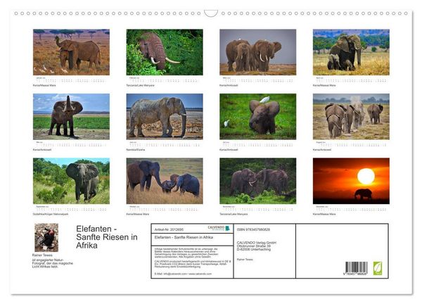 Produktbild: Elefanten - Sanfte Riesen in Afrika (Wandkalender 2026 DIN A2 quer), CALVENDO Monatskalender
