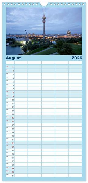 Produktbild: Familienplaner 2026 - Abend in M&uuml;nchen mit 5 Spalten (Wandkalender, 21 x 45 cm) CALVENDO