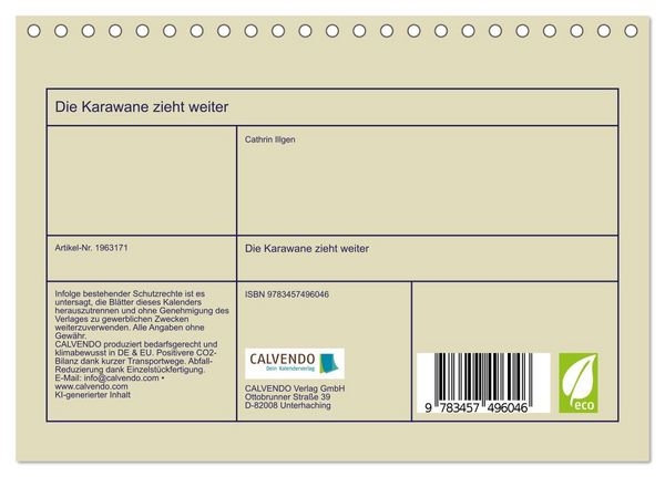 Produktbild: Die Karawane zieht weiter (Tischkalender 2026 DIN A5 quer), CALVENDO Monatskalender