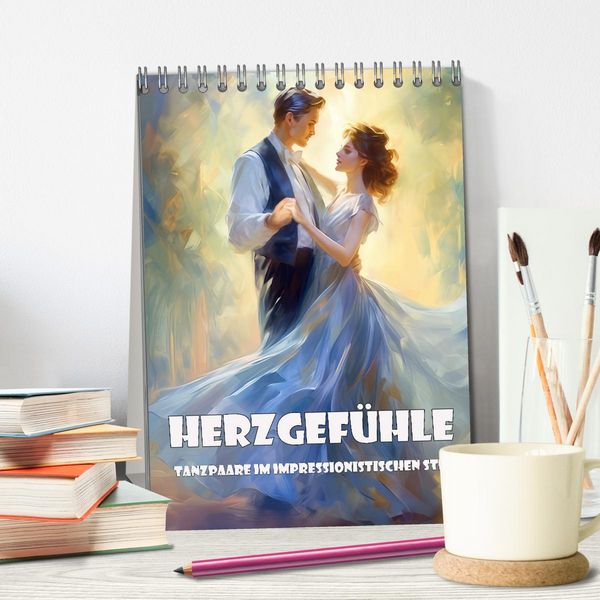 Produktbild: Herzgef&uuml;hle &ndash; Tanzpaare im impressionistischen Stil (Tischkalender 2026 DIN A5 hoch), CALVENDO Monatskalender
