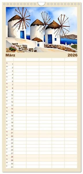 Produktbild: Familienplaner 2026 - Kalimera Griechenland mit 5 Spalten (Wandkalender, 21 x 45 cm) CALVENDO