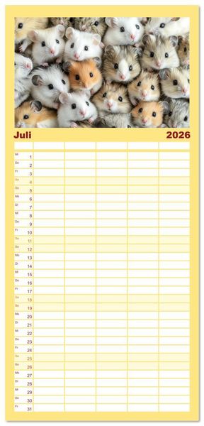 Produktbild: Familienplaner 2026 - Kuschelblicke mit 5 Spalten (Wandkalender, 21 x 45 cm) CALVENDO