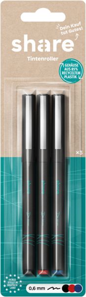 share Tintenroller schwarz-rot-blau 3er Set