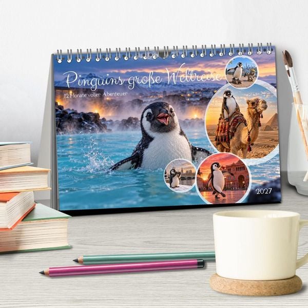Produktbild: Pinguins gro&szlig;e Weltreise (Tischkalender 2027 DIN A5 quer), CALVENDO Monatskalender