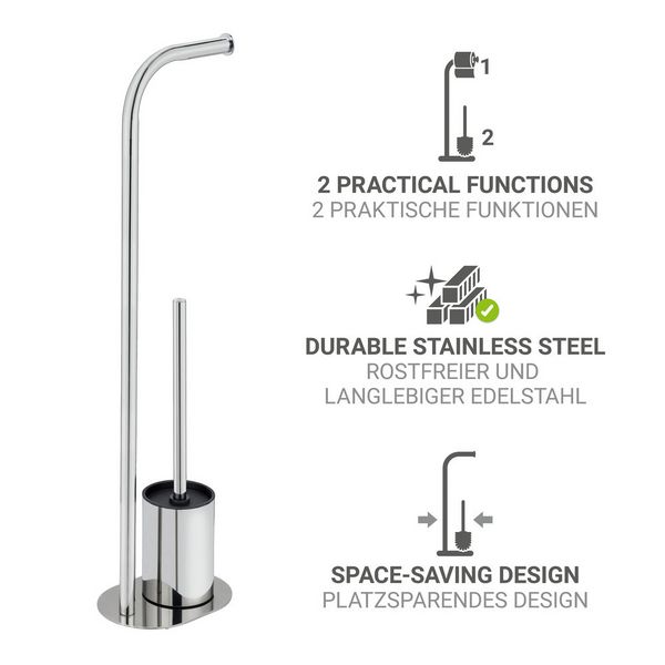Produktbild: Stand WC-Garnitur Mod. Levante, edelstahl, gl&auml;nzend, schwarz, 23x63x17 cm, rostfrei und freistehend