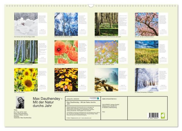 Produktbild: Max Dauthendey - Mit der Natur durchs Jahr (Wandkalender 2026 DIN A2 quer), CALVENDO Monatskalender