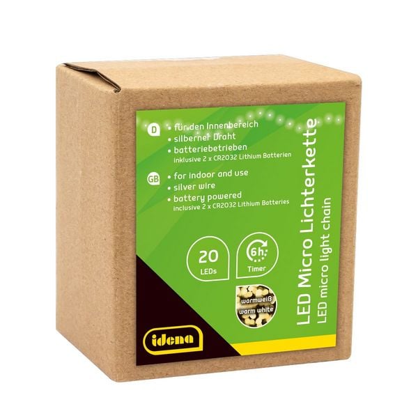 Produktbild: Idena Lichterkette 20 LED warmwei&szlig; 6h Timer 2,2m