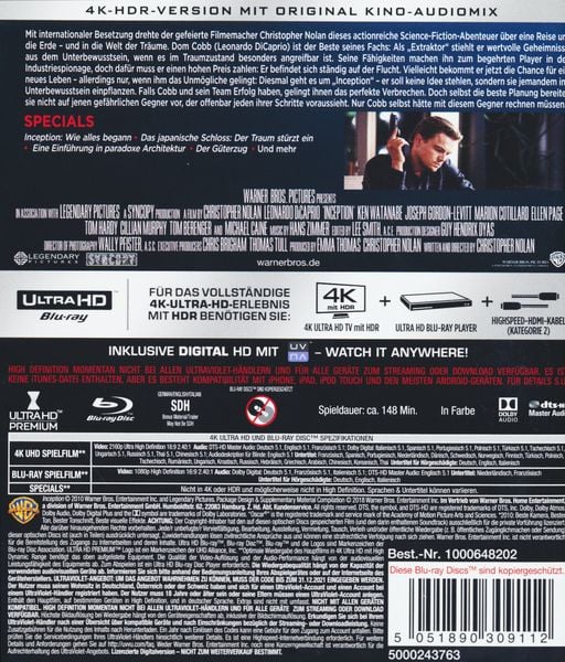 Produktbild: Inception (4K Ultra HD) (+ 2 Blu-rays)