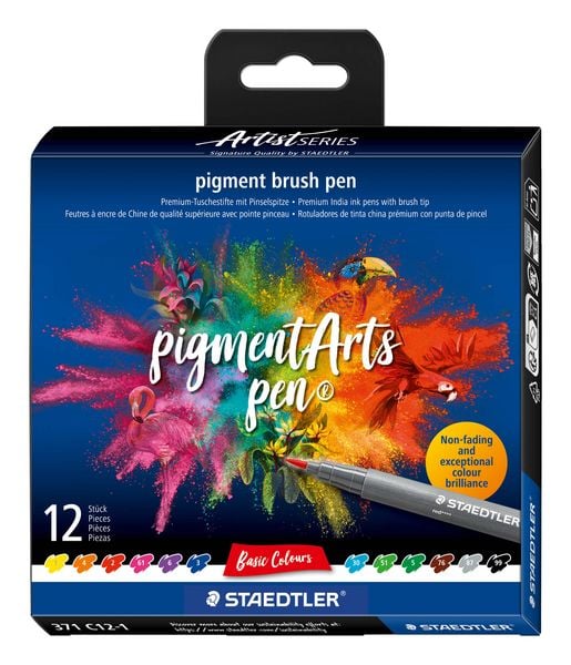 Produktbild: STAEDTLER Schreib- und Zeichbedarf pigment brush Fasermaler Pinselspitze, Basic Colours, 12er Set