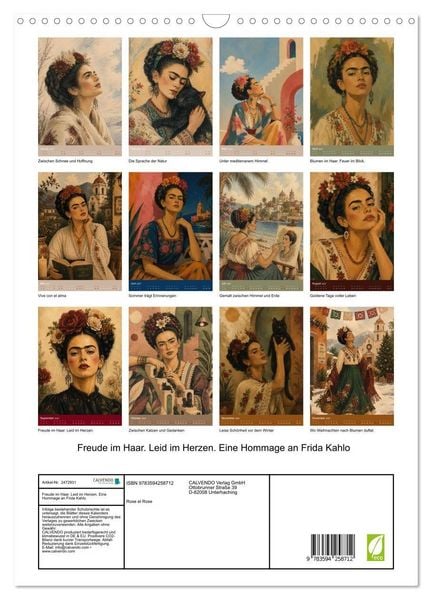 Produktbild: Freude im Haar. Leid im Herzen. Eine Hommage an Frida Kahlo (Wandkalender 2027 DIN A3 hoch), CALVENDO Monatskalender
