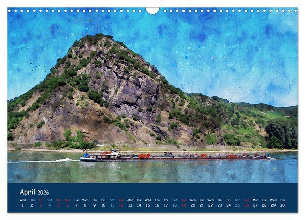 Produktbild: The Rhine valley - From Koblenz to Mainz in watercolours (Wall Calendar 2026 DIN A3 landscape), CALVENDO 12 Month Wall Calendar