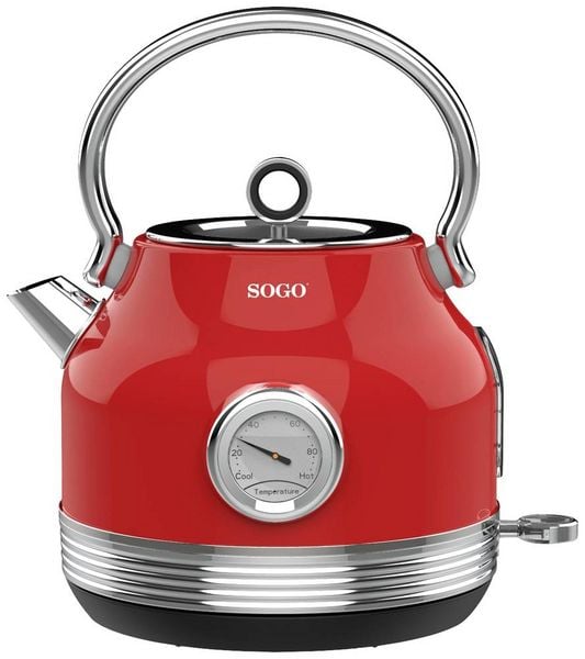 SOGO Human Technology Wasserkocher schnurlos, Überhitzungsschutz, Cool-Touch-Gehäuse Rot (metallic) Fassungsvermögen: 1.8 l