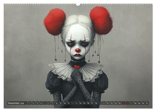 Produktbild: Clowniversum - Wo die Masken Geschichten erz&auml;hlen (hochwertiger Premium Wandkalender 2026 DIN A2 quer), Kunstdruck in Hochglanz