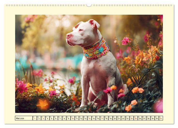 Produktbild: Pit Bull Terrier. Zwischen Wildblumen und Gro&szlig;stadtglanz (hochwertiger Premium Wandkalender 2026 DIN A2 quer), Kunstdruck in Hochglanz