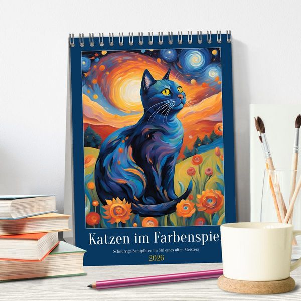Produktbild: Katzen im Farbenspiel (Tischkalender 2026 DIN A5 hoch), CALVENDO Monatskalender
