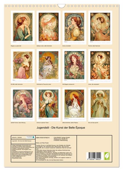 Produktbild: Jugendstil - Die Kunst der Belle &Eacute;poque (Wandkalender 2027 DIN A3 hoch), CALVENDO Monatskalender