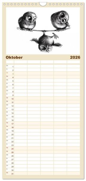 Produktbild: Familienplaner 2026 - owls & friends 2026 mit 5 Spalten (Wandkalender, 21 x 45 cm) CALVENDO
