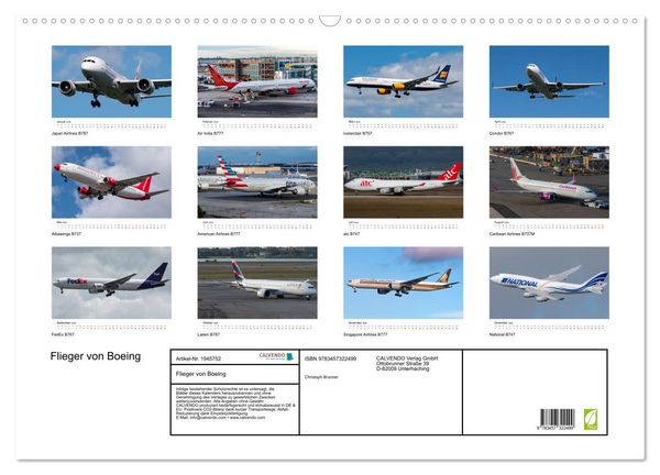Produktbild: Flieger von Boeing (Wandkalender 2026 DIN A2 quer), CALVENDO Monatskalender
