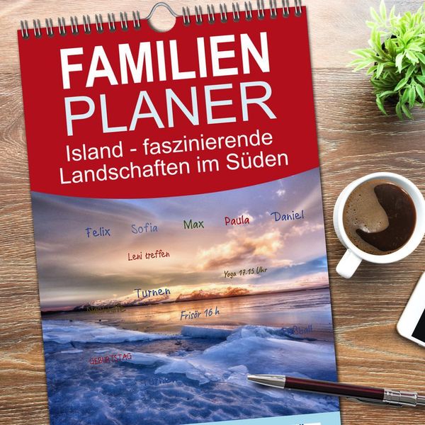 Produktbild: Familienplaner 2026 - Island - faszinierende Landschaften im S&uuml;den mit 5 Spalten (Wandkalender, 21 x 45 cm) CALVENDO