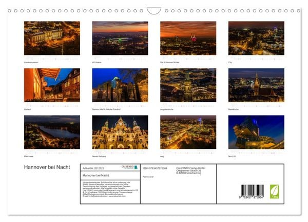Produktbild: Hannover bei Nacht (Wandkalender 2026 DIN A3 quer), CALVENDO Monatskalender