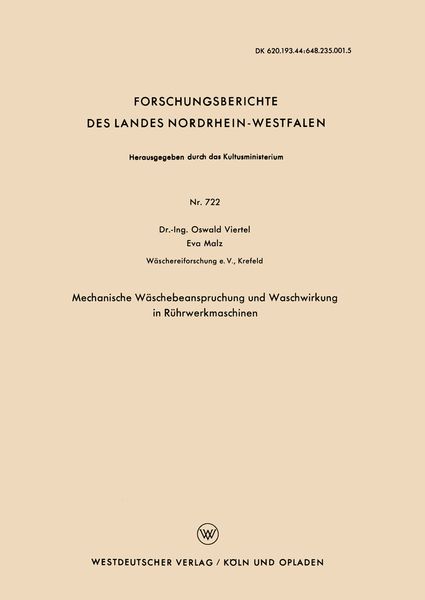 Produktbild: Mechanische W&auml;schebeanspruchung und Waschwirkung in R&uuml;hrwerkmaschinen