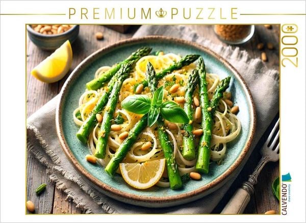 CALVENDO Puzzle Frische Pasta mit grünem Spargel | 2000 Teile Lege-Größe 90x67cm Foto-Puzzle für glückliche Stunden