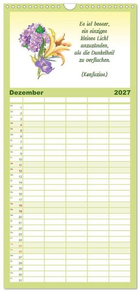 Produktbild: Familienplaner 2027 - 12 unterhaltsame Zitate f&uuml;r ein sch&ouml;nes Jahr mit 5 Spalten (Wandkalender, 21 x 45 cm) CALVENDO