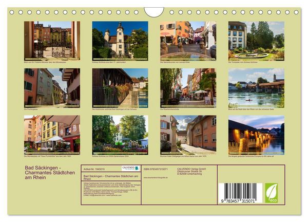Produktbild: Bad S&auml;ckingen - Charmantes St&auml;dtchen am Rhein (Wandkalender 2026 DIN A4 quer), CALVENDO Monatskalender