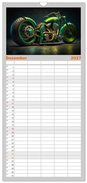 Produktbild: Familienplaner 2027 - Motorrad illusionen mit 5 Spalten (Wandkalender, 21 x 45 cm) CALVENDO