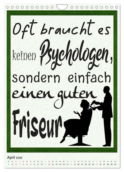 Produktbild: Friseur-Spr&uuml;che (Wandkalender 2026 DIN A4 hoch), CALVENDO Monatskalender