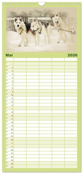 Produktbild: Familienplaner 2026 - Schlittenhunde 2026 mit 5 Spalten (Wandkalender, 21 x 45 cm) CALVENDO