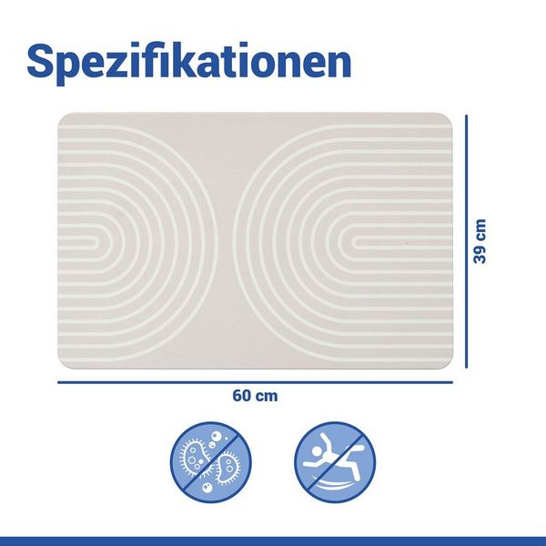 Produktbild: Diatomit Badematte Mod. Nazca Beige, 60 x 39 cm, schnelltrocknend und rutschsicher