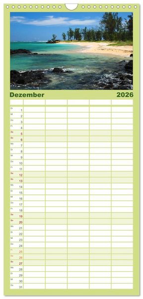Produktbild: Familienplaner 2026 - Mauritius mit 5 Spalten (Wandkalender, 21 x 45 cm) CALVENDO