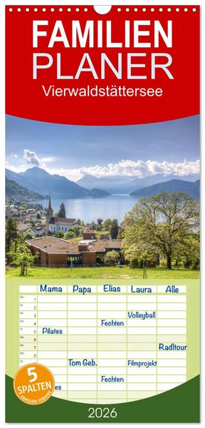 Produktbild: Familienplaner 2026 - Vierwaldst&auml;ttersee mit 5 Spalten (Wandkalender, 21 x 45 cm) CALVENDO