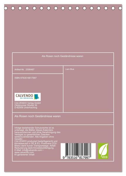 Produktbild: Als Rosen noch Gest&auml;ndnisse waren (Tischkalender 2027 DIN A5 hoch), CALVENDO Monatskalender