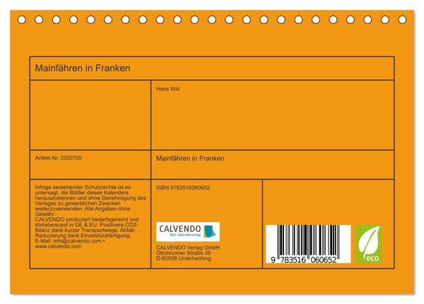 Produktbild: Mainf&auml;hren in Franken (Tischkalender 2026 DIN A5 quer), CALVENDO Monatskalender