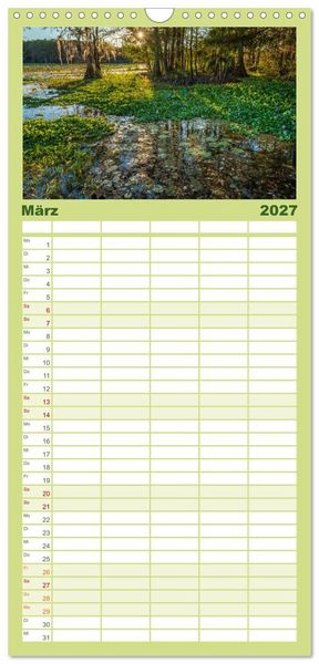 Produktbild: Familienplaner 2027 - Natur Paradies Mississippi Delta mit 5 Spalten (Wandkalender, 21 x 45 cm) CALVENDO