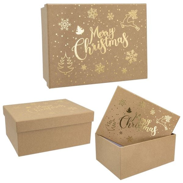 Produktbild: Idena Geschenkbox Merry Christmas Kraftpapier braun 20x15x9cm