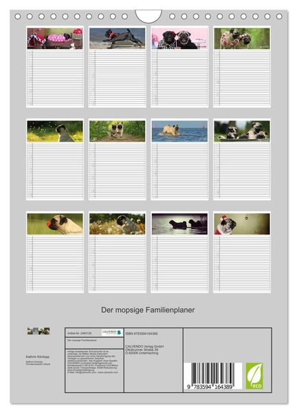 Produktbild: Der mopsige Familienplaner (Wandkalender 2027 DIN A4 hoch), CALVENDO Monatskalender