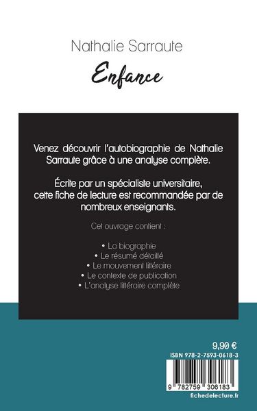 Produktbild: Enfance de Nathalie Sarraute (fiche de lecture et analyse compl&egrave;te de l'&iquest;uvre)