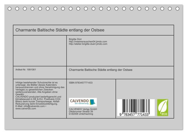 Produktbild: Charmante Baltische St&auml;dte entlang der Ostsee (Tischkalender 2026 DIN A5 quer), CALVENDO Monatskalender