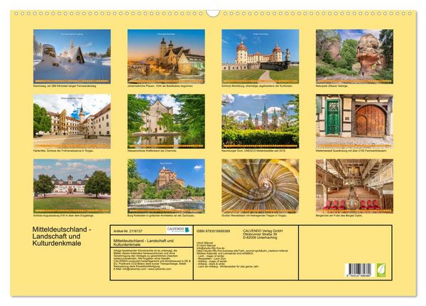 Produktbild: Mitteldeutschland - Landschaft und Kulturdenkmale (Wandkalender 2026 DIN A2 quer), CALVENDO Monatskalender