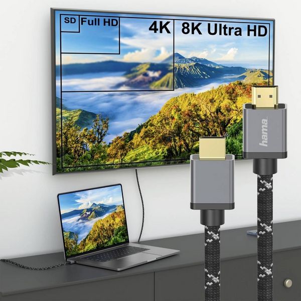 Produktbild: Hama HDMI Anschlusskabel HDMI-A Stecker, HDMI-A Stecker 2.00 m Grau, Schwarz 00200504 8K UHD HDMI-Kabel